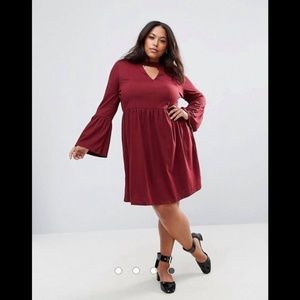 PLUS SIZE BURGUNDY BELL SLEEVE DRESS